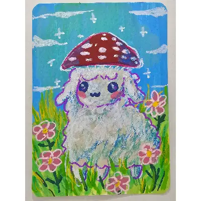 Toadstool Sheep aceo art card thumbnail 1