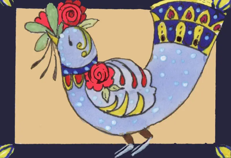 blue bird and red roses aceo art card