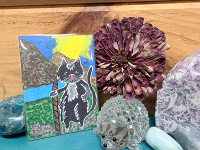 ACEO Original Art Cat on a Hike Mountains and Lake Elizabeth Durant Art aceo art card thumbnail 2
