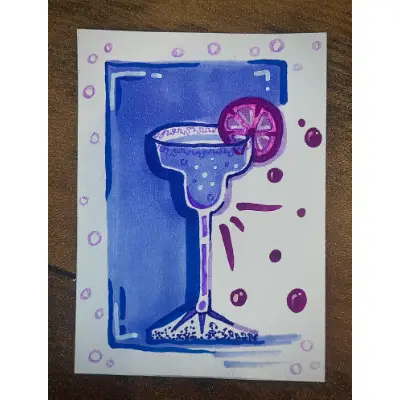 Purple Drinks Duo: Metallics Butterfly Bubbles Martini Art Cards Novagaleaceo aceo art card thumbnail 1