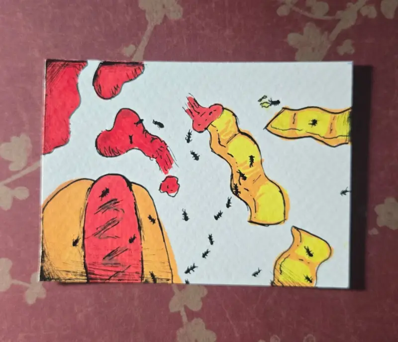 Picnic & Ants aceo art card