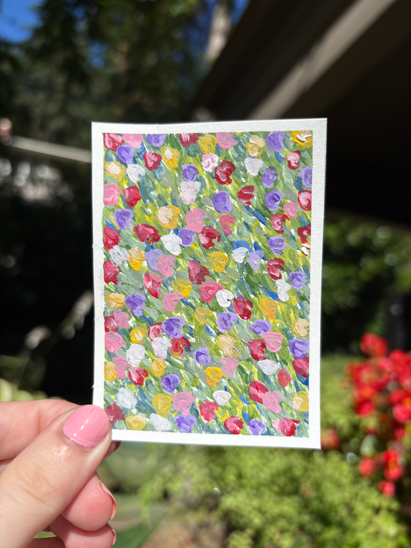 Original ACEO Wildflower Meadow Painting Mini Acrylic Floral Art Tulip Wall Art aceo art card