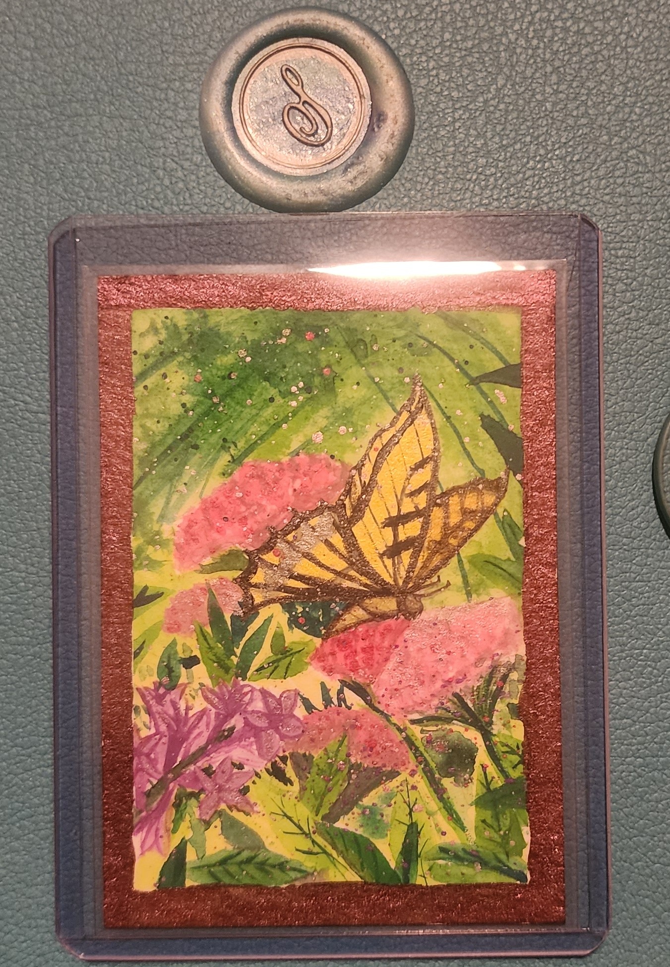 Butterfly Garden Abstract Shimmer Watercolor aceo art card thumbnail 1