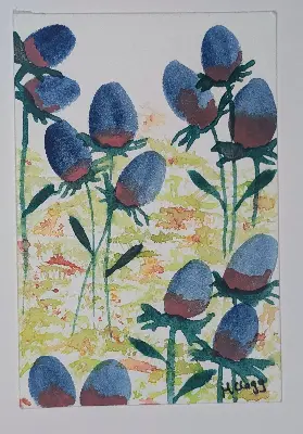 Scottish Thistle Wildflower FIeld aceo art card thumbnail 1