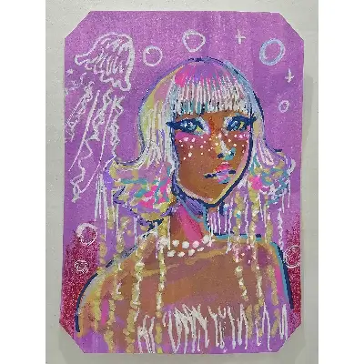 Jellyfish Hair aceo art card thumbnail 1