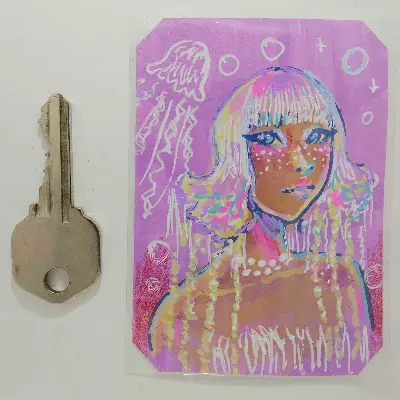 Jellyfish Hair aceo art card thumbnail 2