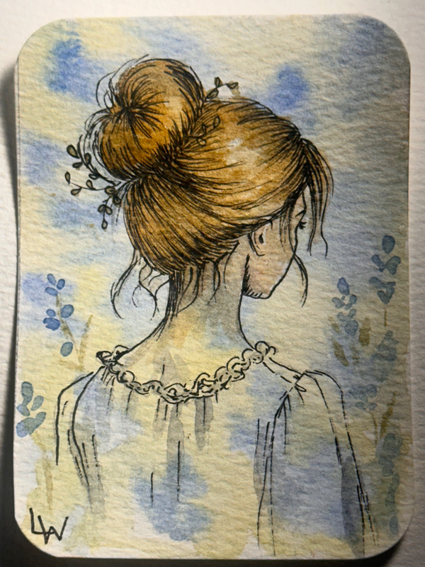 The Girl with the Wildflower Bun aceo art card