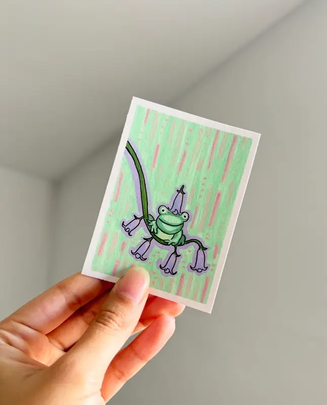 Frog with Flower Hat - Whimsical Series by BukoTats aceo art card