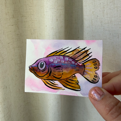 Purple Fish aceo art card thumbnail 2
