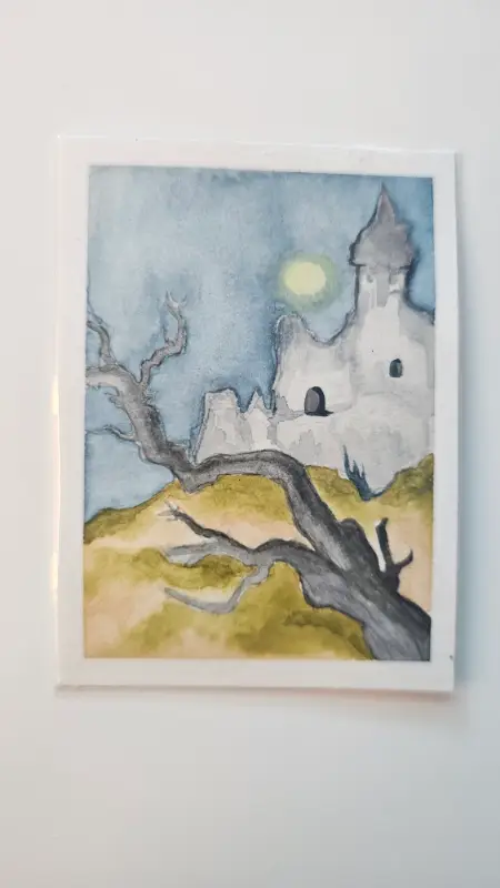 Castle by the cliff aceo art card