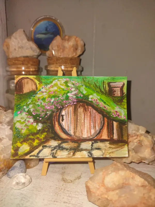 ACEO Original Artwork Hobbit Hole, LotR, Mythical, Fantasy, Watercolors aceo art card