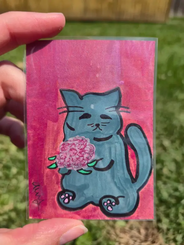 Bouquet Cat aceo art card