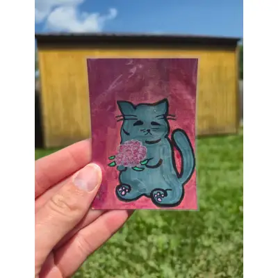 Bouquet Cat aceo art card thumbnail 2