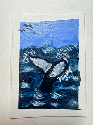 Humpback whale breaching water acrylic painting Ashley Leary ocean marine life orca sea life aceo art card thumbnail 2