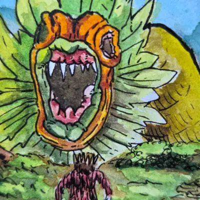 The Weeds Grow High Around Here aceo art card thumbnail 2