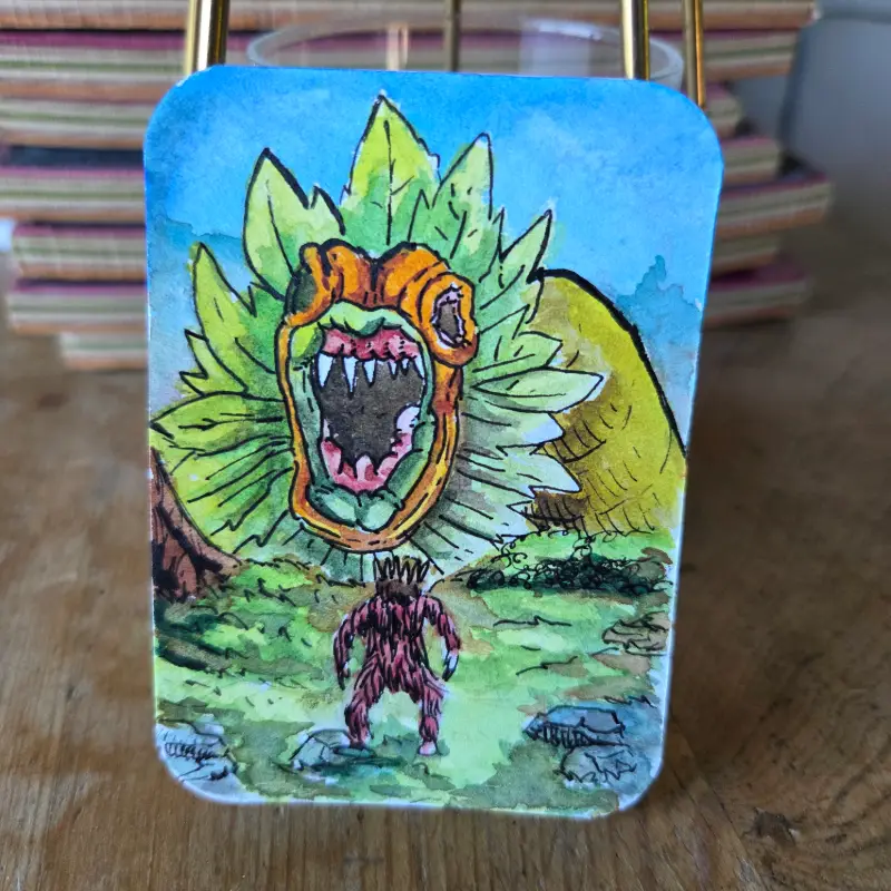 The Weeds Grow High Around Here aceo art card