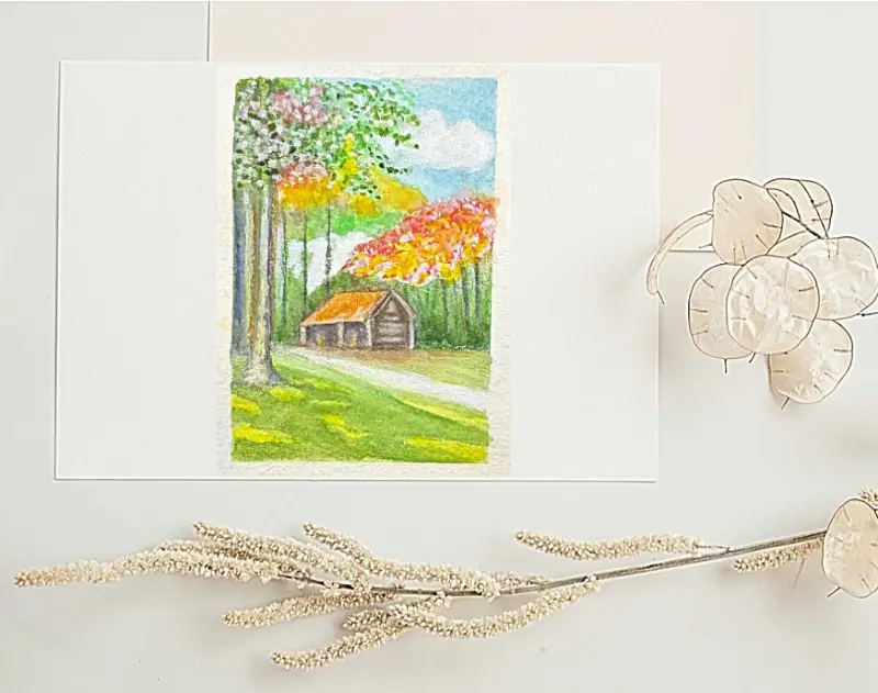 "Lone Cabin" ACEO original watercolor SRA OOAK Fine Art by Edie landscape miniature painting aceo art card