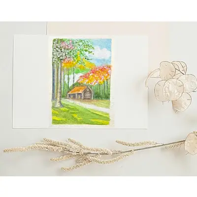 "Lone Cabin" ACEO original watercolor SRA OOAK Fine Art by Edie landscape miniature painting aceo art card thumbnail 1