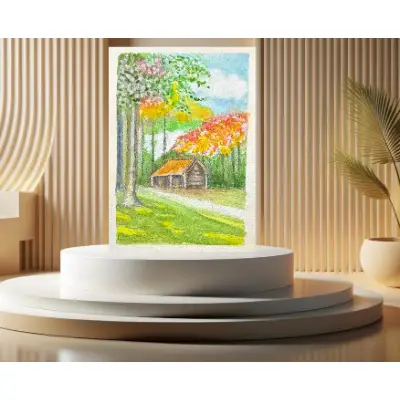 "Lone Cabin" ACEO original watercolor SRA OOAK Fine Art by Edie landscape miniature painting aceo art card thumbnail 2