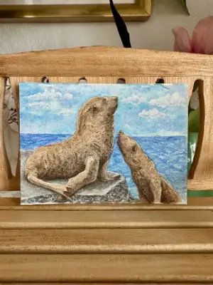 Look What I Can Do – Sea Lion & Pup ACEO Original Watercolor | Ocean Wildlife Mini Painting aceo art card thumbnail 2