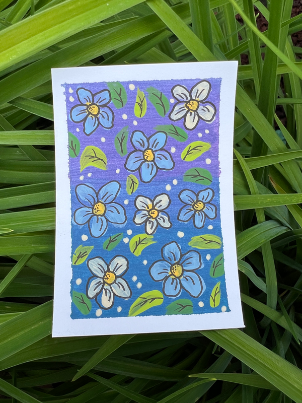 Florals on Blue Ombré aceo art card
