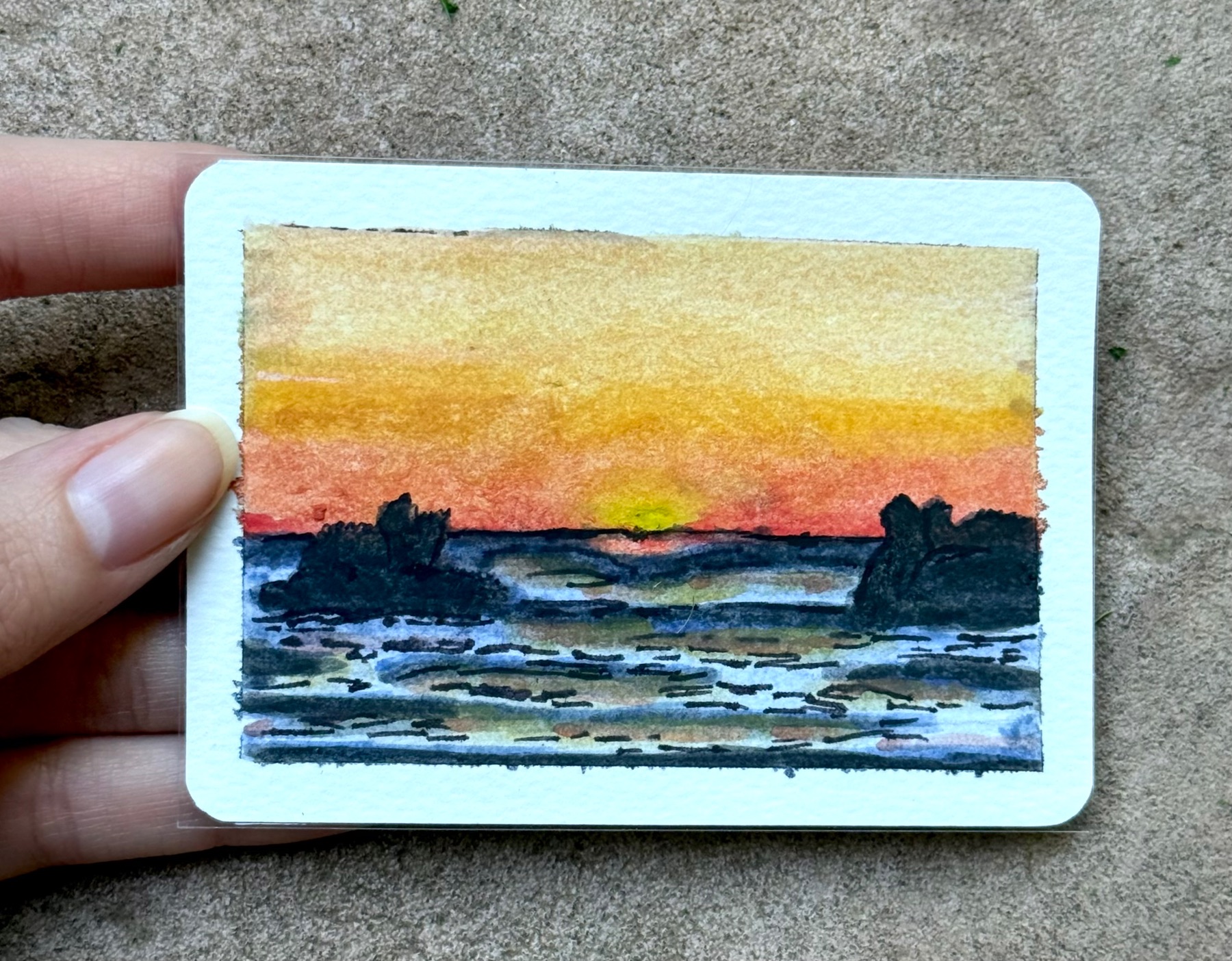 Original ACEO OOAK Hand Painted Watercolor Ocean Sunset - When The Sky Went Soft aceo art card