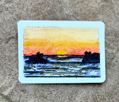 Original ACEO OOAK Hand Painted Watercolor Ocean Sunset - When The Sky Went Soft aceo art card thumbnail 2