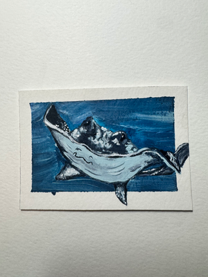 Manta ray sting ray ocean marine life acrylic painting Ashley Leary coastal marine life aceo art card thumbnail 1