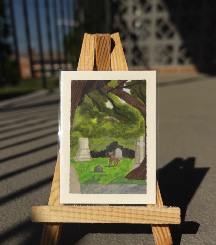 Deer In Cemetery aceo art card