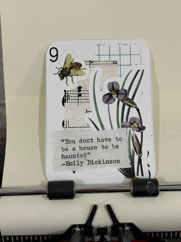 Bee purple flower Emily Dickinson quote collage print by Mazerzine aceo art card
