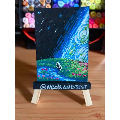 Two Worlds Collide - acrylic marker on black mixed media paper aceo art card thumbnail 1