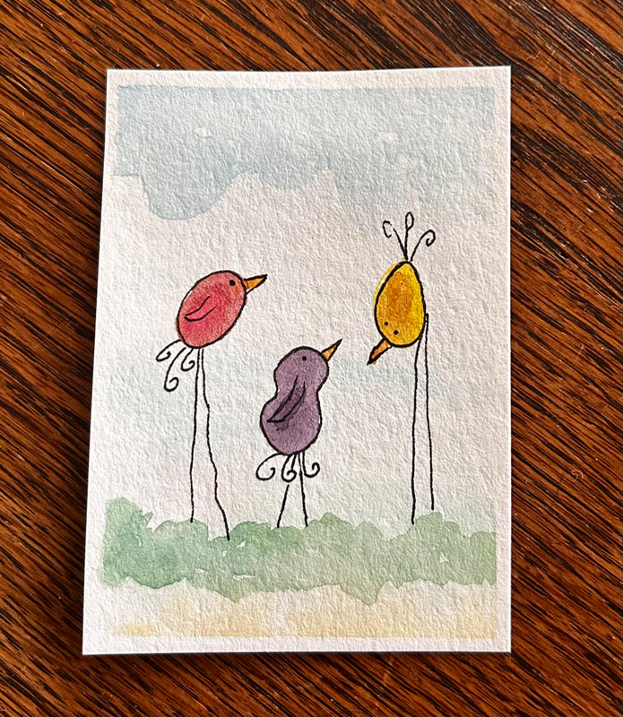 Flock of Birds aceo art card