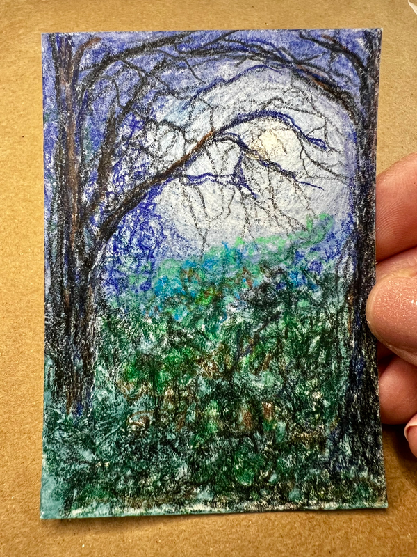 Oak Tree Moon aceo art card