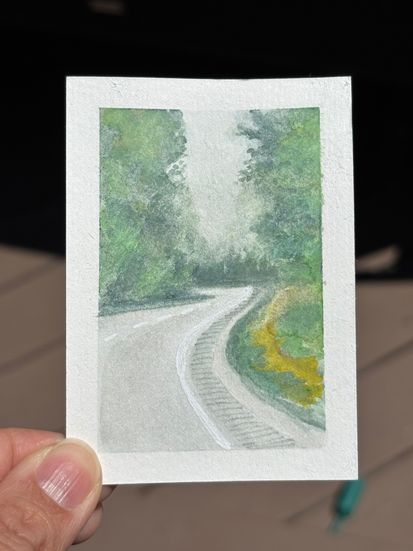 ACEO, fog on the parkway aceo art card