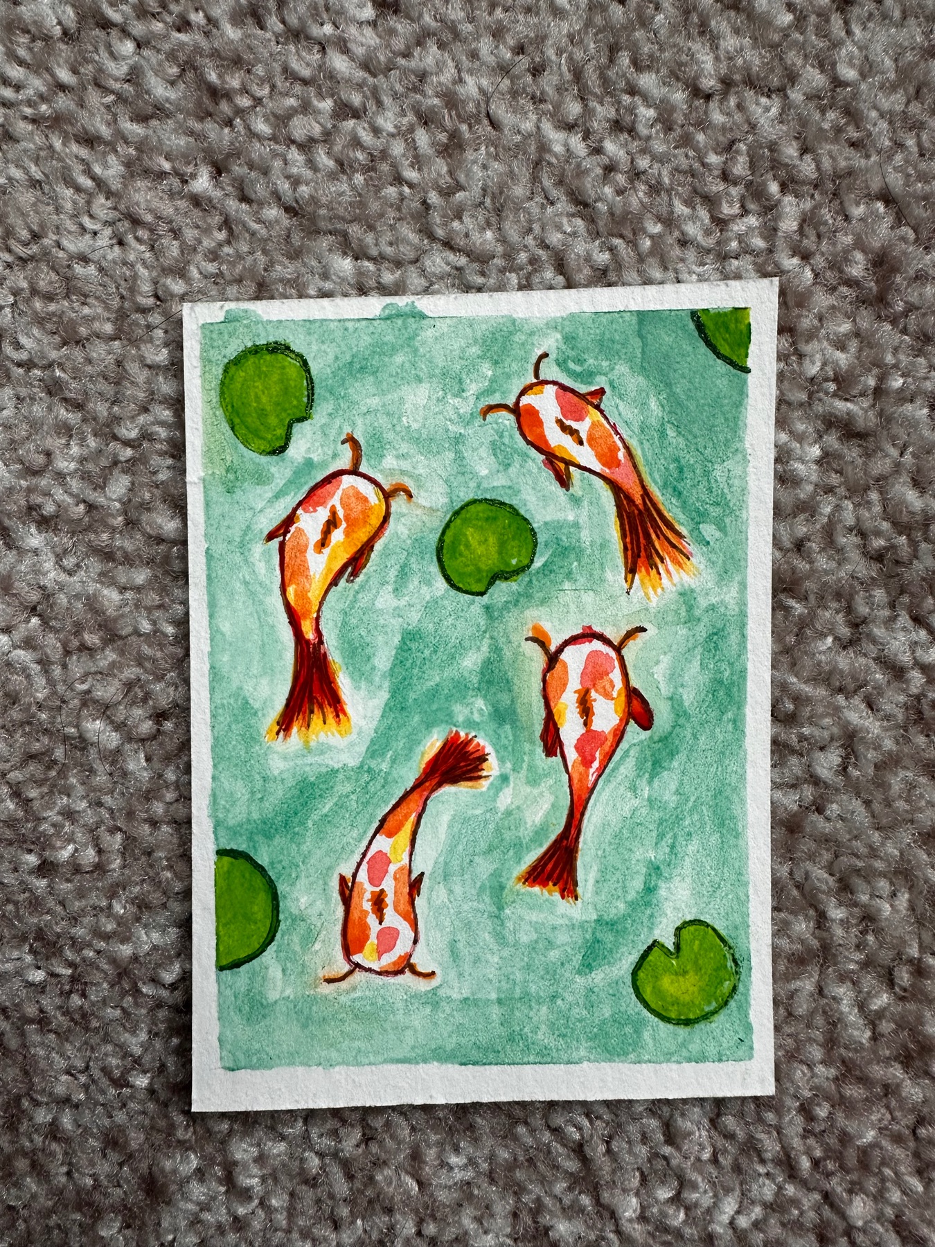 Koi Pond//watercolor and gel pens aceo art card