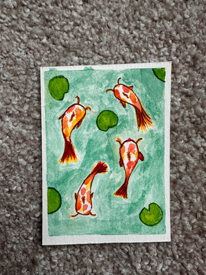 Koi Pond//watercolor and gel pens aceo art card thumbnail 1
