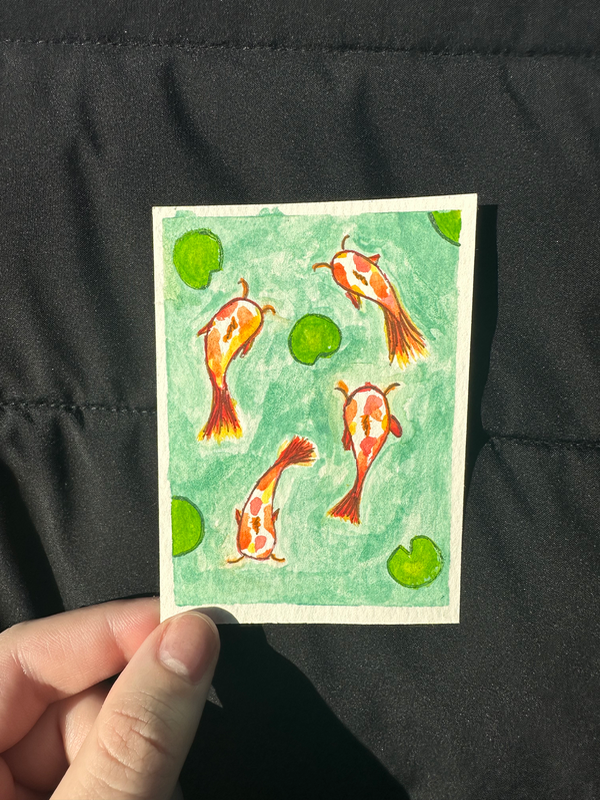 Koi Pond//watercolor and gel pens aceo art card