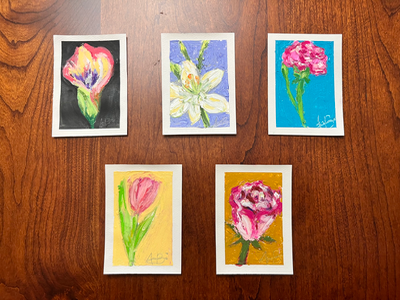 Pink Tulip aceo art card thumbnail 2