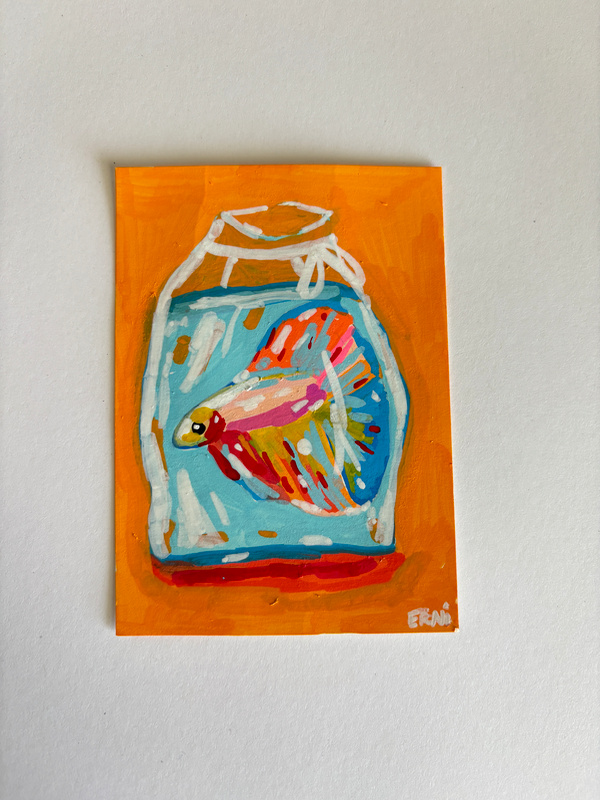 "Jenny the Fish" Vibrant Betta Fish Tiny Art aceo art card