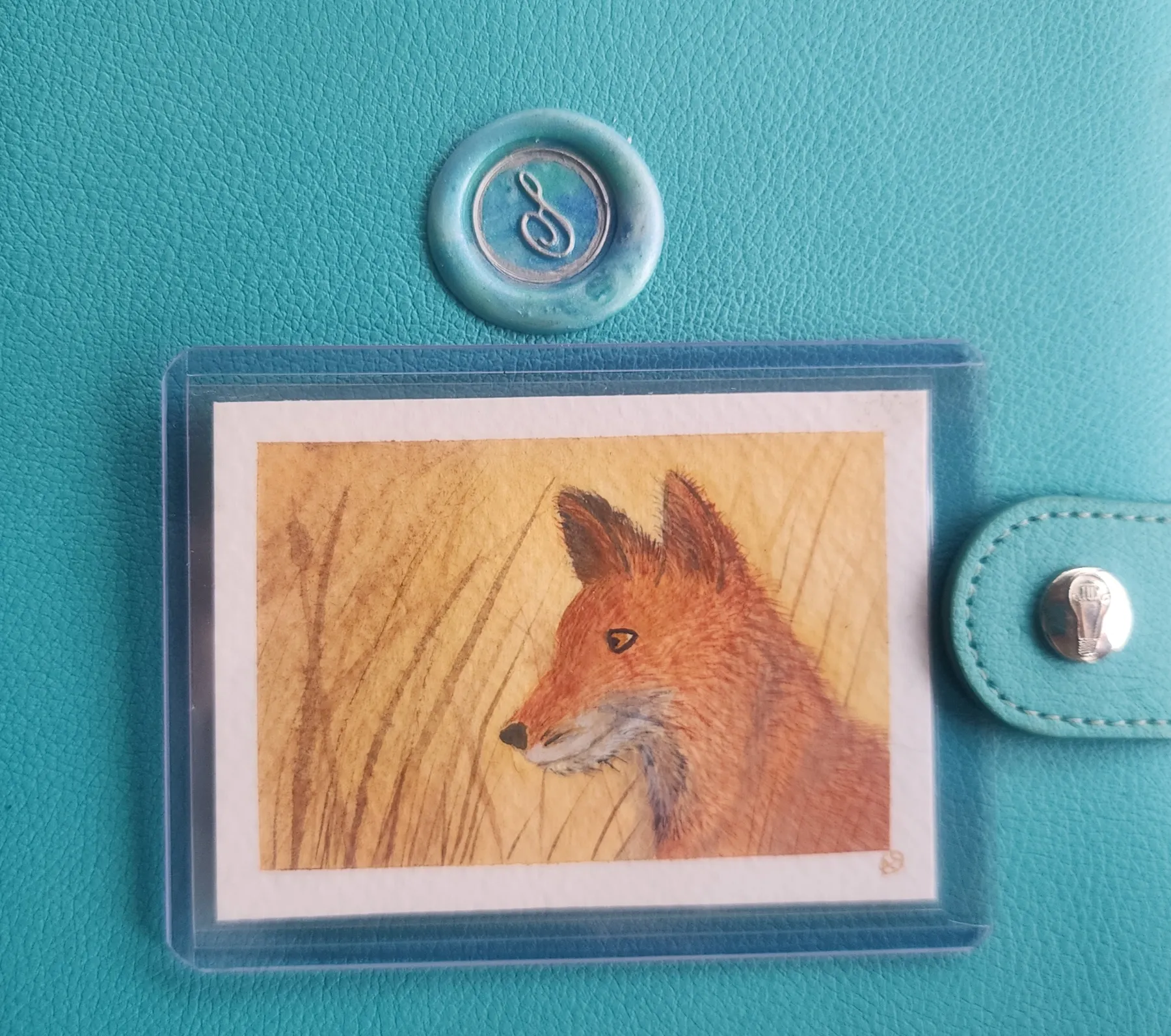 Fox in Tall Grass aceo art card