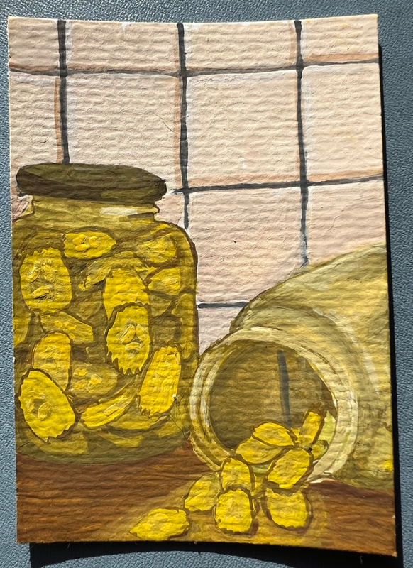 Pickle Jar in the Kitchen aceo art card