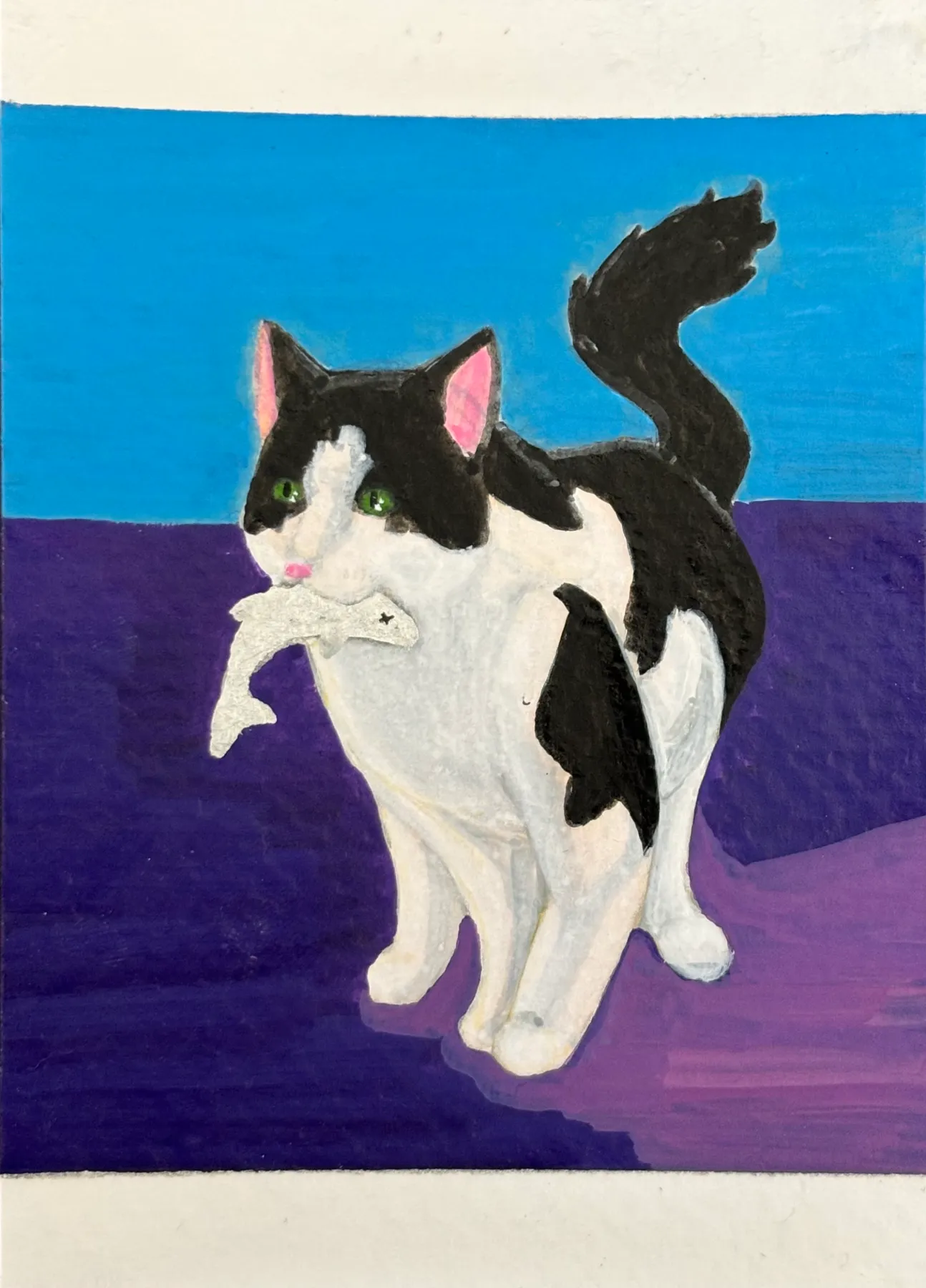 Cat With Fish aceo art card