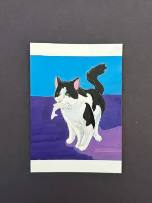 Cat With Fish aceo art card thumbnail 2