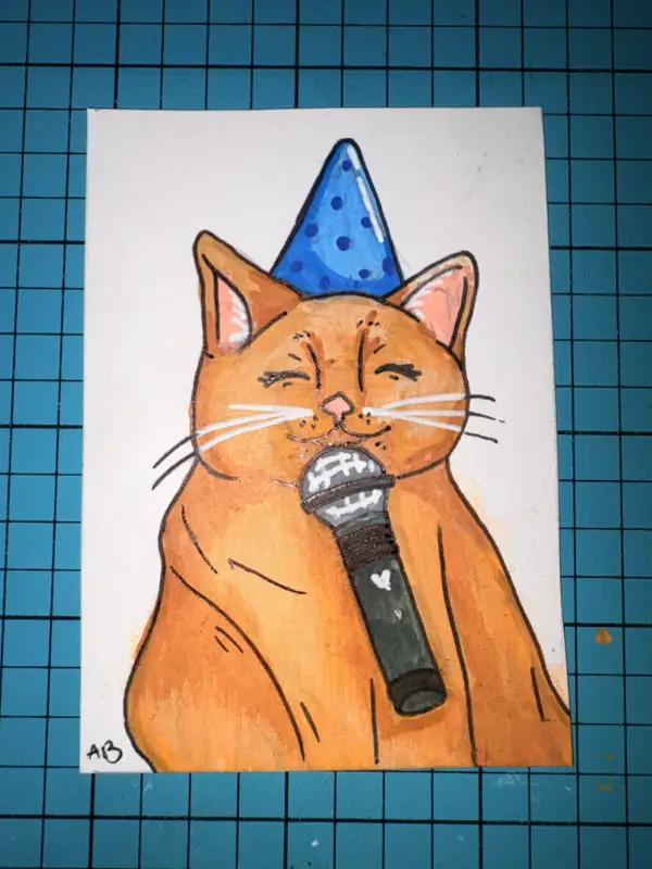 Birthday Cat 1/2 aceo art card