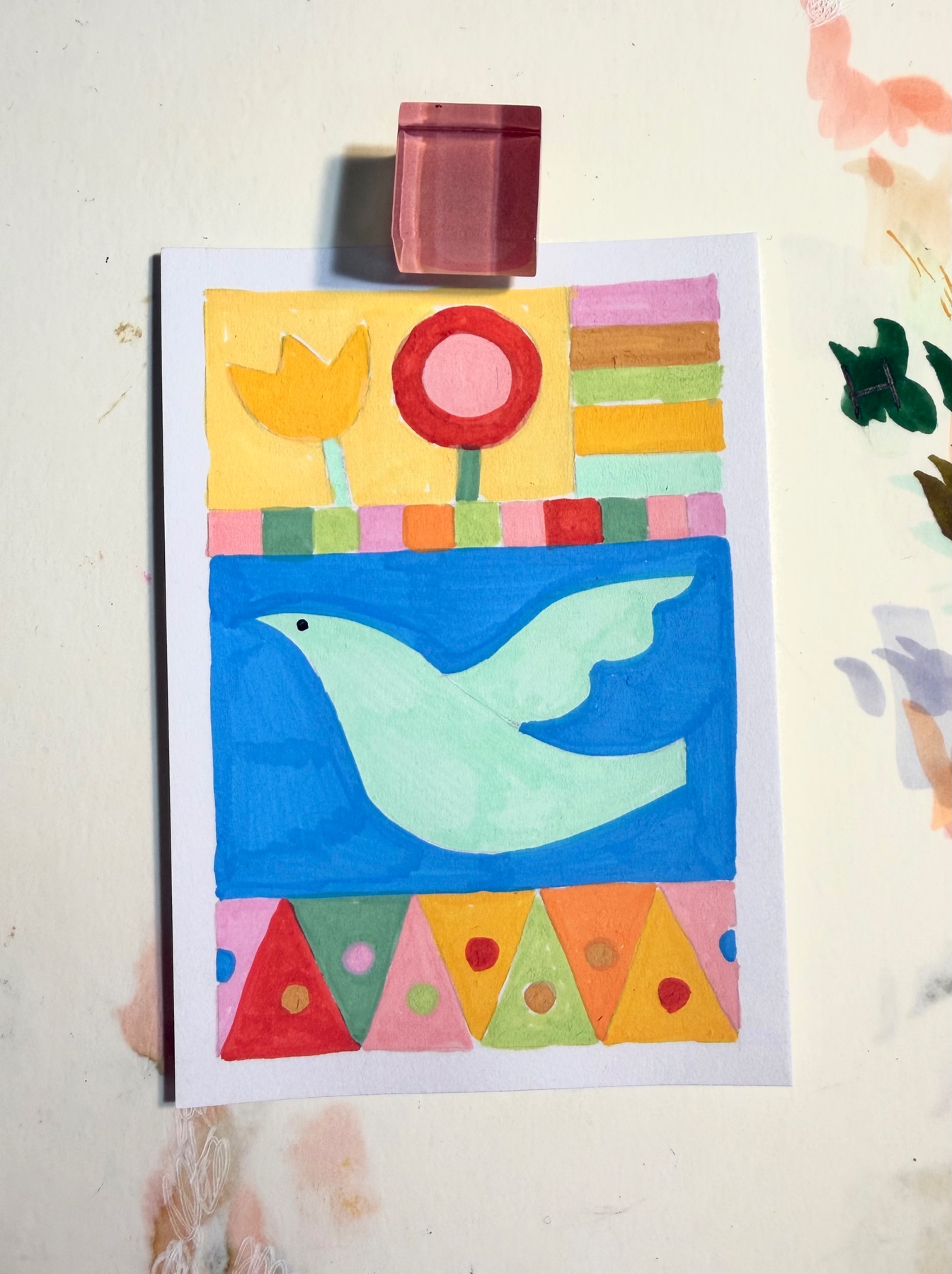 PEACE DOVE #3 Quilt floral flowers and bunting aceo art card