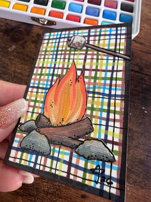 Campfire. S’mores aceo art card thumbnail 2