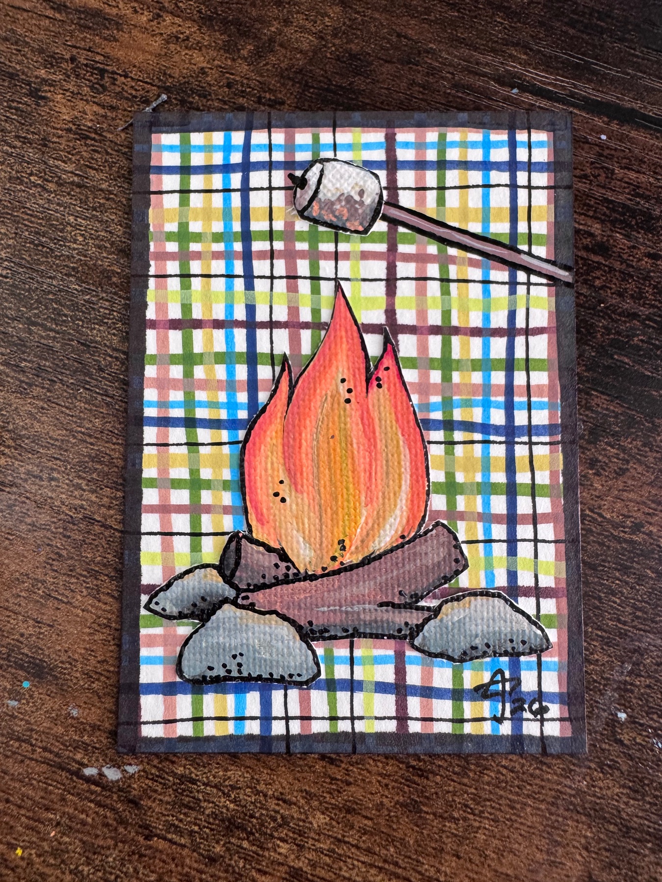 Campfire. S’mores aceo art card