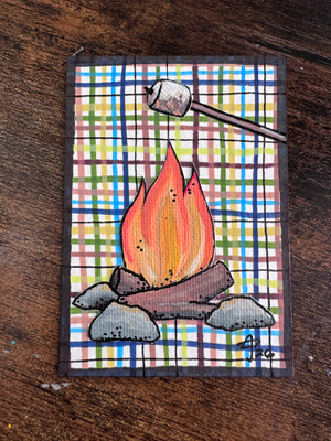 Campfire. S’mores aceo art card thumbnail 1