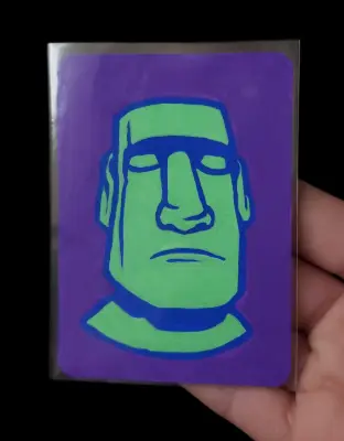 Purple and Green Moai of Rapa Nui Easter Island Statue in POSCA Markers aceo art card thumbnail 1