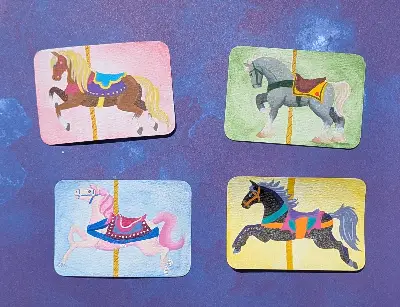 Carousel Horse - Dappled Gray aceo art card thumbnail 2
